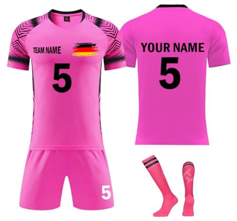 Generisch Personalisiertes Football Trikot Kinders Erwachsene Fußballtrikots T-Shirt und Shorts mit Name Nummer Team Logo Personalisierte Fußballtrikot Shorts und Socken Set C Hot Pink, 2 Jahre