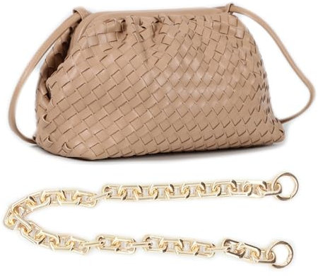 NAARIIAN Gewebte Crossbody-Tasche für Damen, Abend-Clutch, Hobo, Cloud-Geldbörse, Designer-Handtaschen für Damen, Hellbraun M, M:10(L)x 4.0(W)x 7.5(H)