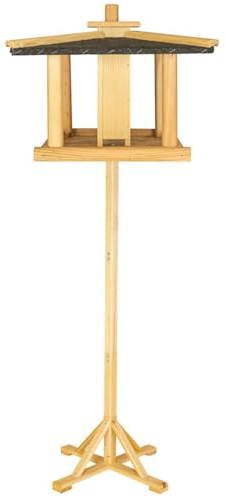 ITA Mangeoire pour Oiseaux 43x43x35 cm en Bois avec Support - Maison pour Oiseaux - Distributeur de Nourriture pour Oiseaux Sauvages - Résistant aux intempéries, Stable, Robuste