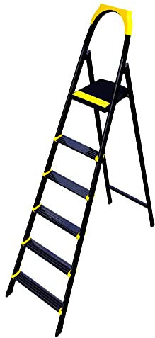 3, 4, 5, 6 Step Heavy Duty Portable Folding Anti Slip Step Ladders For DIY Strong Sturdy Aluminum Safety Household Stepladders for Home Kitchen Garage Gardening Industrial Use (Black, 6 Step)