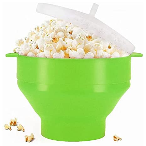 Bol pliable du fabricant de popcorn en silicone avec couvercle de la poignée