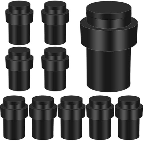 10 Pcs Floor Mounted Door Stops Cylindrical Floor Door Stopper Stainless Steel Mount Door Stop Modern Decorative Rubber Bumper Black Door Holder Wall Protector for Bottom of Door