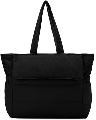RAVUO Tote Bag,Borsa Donna Grande Borsa Università Borsa a Tracolla Donna Leggera Borsa Mare Puffy Bag per Ufficio Lavoro Vacanza Shopping,Nero