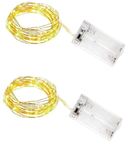 SHUBEIEUMI 2 Stück LED-Draht-Lichterkette, 1M 10LED Warmweiß Innen Lichterketten, für Party, Weihnachten, Halloween, Hochzeit Deko, Garten