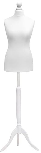 Display Guru Female Tailors Dummy Mannequin Ideal for Dressmakers, Fashion Students, Shop Display White Bust With A White Wood Tripod Stand (Uk Size 8/10)
