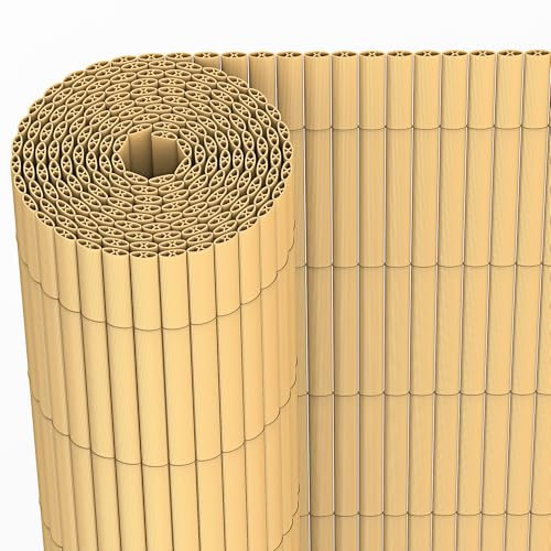 JORON PVC Sichtschutzmatte 120x400cm – Balkon Sichtschutz & Garten Sichtschutzzaun | Wetterfester Zaun Sichtschutz mit Kabelbindern, verstärkt & wasserdicht, Bambus