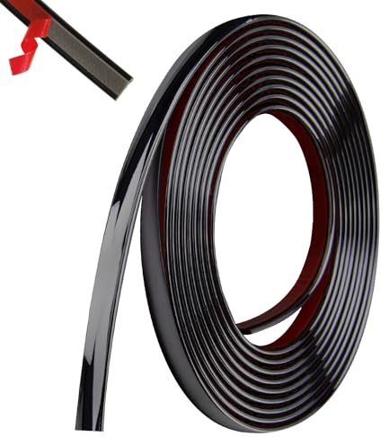 5m Wall Edging Strip 10mm Black Self Adhesive Peel and Stick Trim for Ceiling Walls Edges Mirror Furniture Borders Window Frames Backsplash Tiles Sticker Decor Tape Metal-Like Decoration