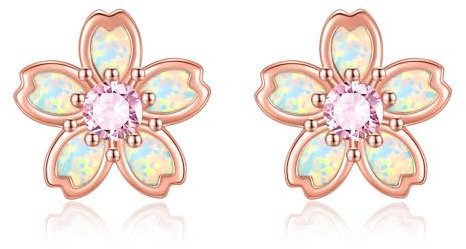 Kirschblüten Ohrringe 925er Sterlingsilber Opal Blumen Ohrstecker Muttertag Schmuck für Damen Mütter