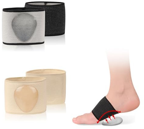 2 Paar Fußbandage Mittelfuß Pad,Flexibel Mittelfuss Bandage Mit Weich TPE Pads,Dehnbar Bequem Atmungsaktiv Fußgewölbe Bandage,Spreizfußbandage,für Frauen Männer(Innen Länge 11.3,Schwarz und Beige)