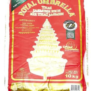 Royal Umbrella Thai Jasmine Rice 10Kg | Naturally Aromatic & Fluffy Grains | Naturally Fragrant Long-Grain Rice | Ideal for Stir-Fries, Curries & Asian Cuisine