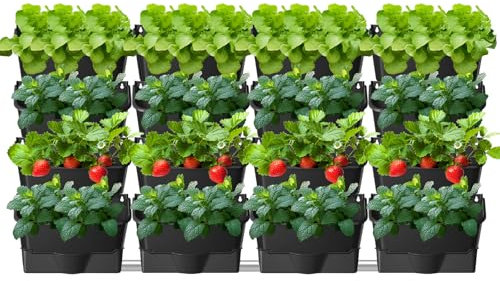 XQZMD Self Watering Wall Planting Pot, Outdoor Hanging Planter Bags with 16 Pots, Vertical Living Green Wall, Pocket Planter Hanging Wall-mounted Holder for Indoor Outdoor (16Pcs-Black A)