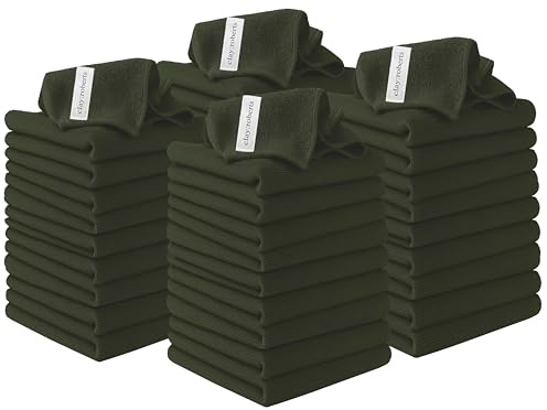 Clay Roberts Microfibre Cleaning Cloths, 40cm x 30cm - Pack of 40, Sage Green, Machine Washable, Polishing, Waxing & Dusting Cloth, Lint-Free, Kitchen Towel, Car Cleaning, Microfiber