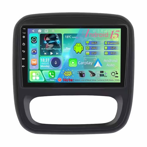 9 Pulgadas Pantalla Táctil Android 15 Radio 2 DIN para Renault Trafic 3 2014-2021 con Carplay GPS Navigation Bluetooth Controles del Volante Cámara de Respaldo(T100 [2+32G])