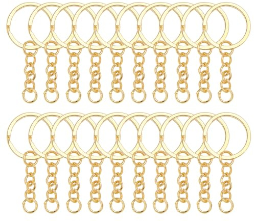 Key Chains Bulk,100Pcs Keychain Rings Metal Key Ring Gold Key Ring With Chain 25mm Open Jump Ring for Crafts and Jewelry Making (Style 2)