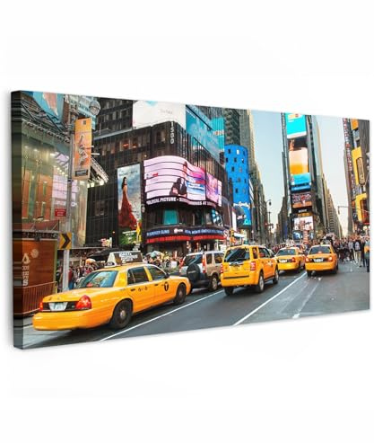 MuchoWow© Leinwand Bilder XXL Wanddeko Groß Wohnzimmer Aesthetic Room Decor | 100x50 cm - Deko Zimmer Wandbilder Modern Panorama Großes Wandbild New York - Taxi - Gelb - Stadt