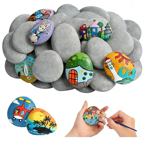 Noviatrix 25 Piezas Piedras para Pintar, Pintura DIY Piedras para Pintar de Roca, 4-6 cm Piedras Creativas Pintadas a Mano, para Decorar Plantas en Macetas, Acuarios y Jardines.