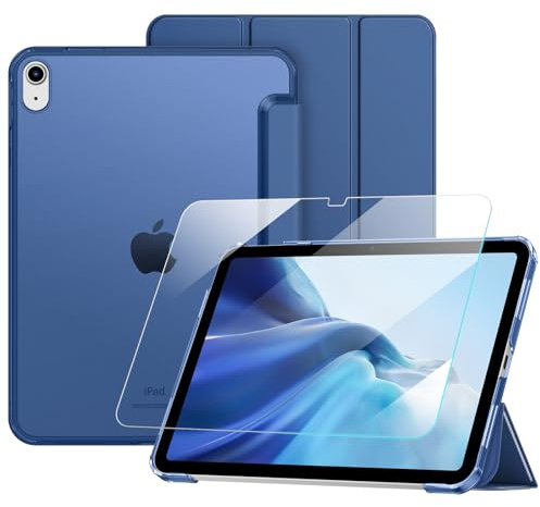 Fintie Kit Funda y Protector de Pantalla para iPad A16 11ª/10ª Generación 2025/2022 (11/10,9 Pulgadas), Parte Trasera Mate Translúcida con Soporte Trifold, Activación/Reposo Automático, (Azul Marino)