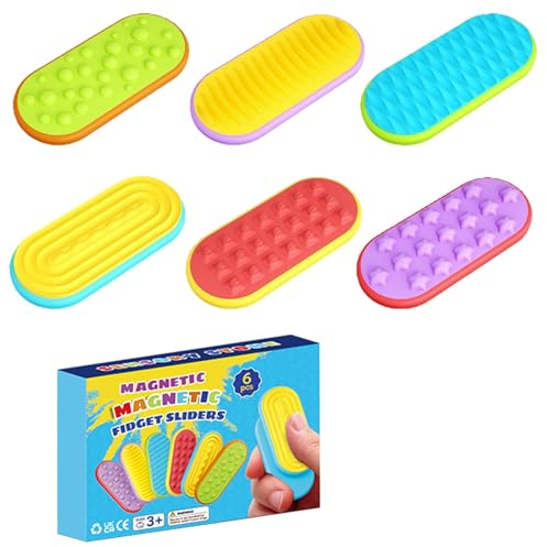 CWENDANER Pack de 6 Fidget Sliders Magnéticos - Juguetes Antiestrés Hápticos con 6 Texturas Sensoriales - Gadget de Escritorio para Adultos y Estudiantes, Relajación y Concentración, TDAH y Autismo