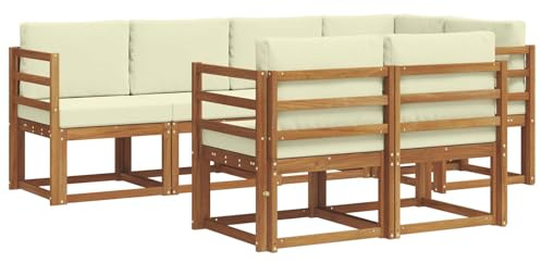 vidaXL Outdoor-Sofagarnitur mit Kissen 7 pcs Natur und Creme, Garten Lounge Set, modernes Outdoor-Sofa, Bequeme Gartenmöbel, massives Holz-Sofa, vielseitige Garten-Couch