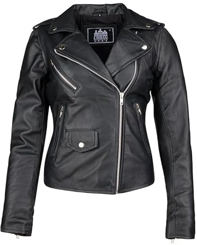 URBAN 5884 Giacca Vera Pelle Donna, AMY Chiodo Stile Biker, Giubbino Primaverile Donna, Pelle Morbida e Resistente, Nera