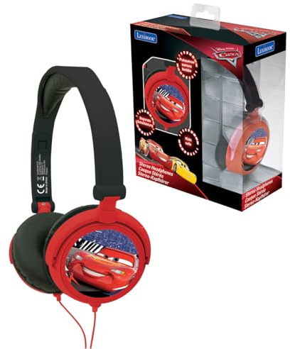LEXIBOOK, Disney Pixar Cars, Lightning McQueen Stereo Headphone, kids safe, foldable and adjustable, red/black, HP010DC