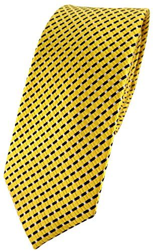 TigerTie schmale Designer Seidenkrawatte in gelb silber schwarz gestreift - Krawatte 100% Seide