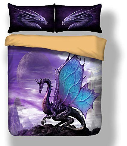 Bettwäsche Set 3D Tier Dinosaurier Bettbezug Set Mikrofaser 2 Stück (EIN Drache, 135 x 200cm)