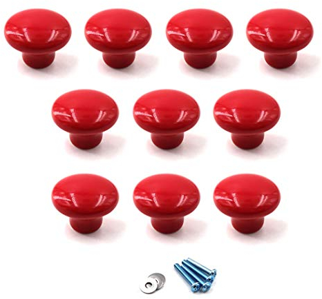 Flomore rouge Poignées et boutons de tiroir ceramique poignée de meuble porte bouton Pour la chambre des enfants Pack de 10 (vient avec des vis)
