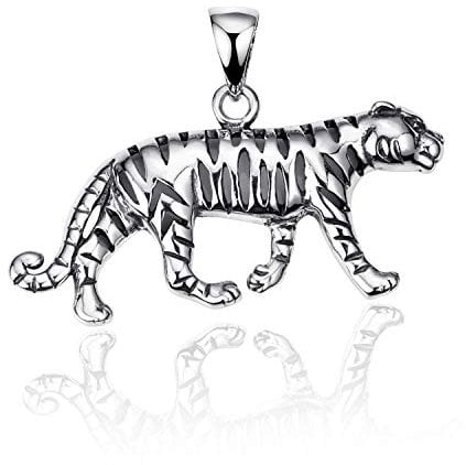 MATERIA Herren Kettenanhänger Tiger aus 925 Sterling Silber antik geschwärzt in Schmuck Box KA-57-ohne Kette