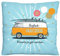 Die Geschenkewelt 46426 Kleines Plüschkissen Bus, Einfach machen, 25 cm x 25 cm, Zierkissen