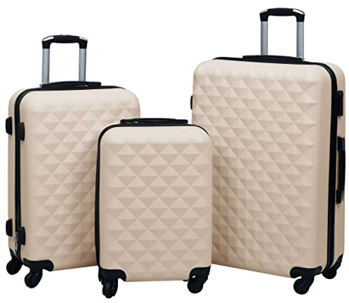 vidaXL Hartschale Trolley Set 3-TLG. 4 360-Grad-Rollen Hartschalenkoffer Reisekoffer Koffer Kofferset Handgepäck Bordgepäck Reise Golden ABS