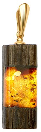 ANDANTE Premium Collection - Master of Zen - Echter Natur OSTSEE Bernstein Kettenanhänger, reines 23 Karat Gold, 925 Sterling Silber und Schwarze Eiche ** Gold der Pharaonen ** Zertifiziert