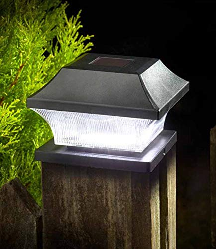 Garden Mile Solar LED Post Cap Light for Outdoor Fence Posts or Decking in Your Garden, Patio or Fence (Black, Set of 4)