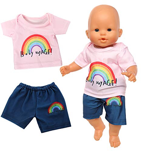Miunana Puppenkleidung Outfits für Baby Puppen, Sommer Kleidung für 35-43 cm Puppen, Regenbogen Bekleidungsset für Puppen