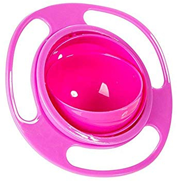 ESH7 Gyro Bowl Funny 360 Degree Rotate Spill-Proof Bowl with Lid Feeding Without Mess (Rose)