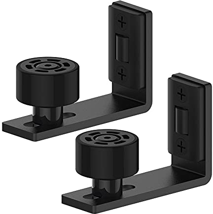WOLFBIRD HARDWARE 2 verstellbare Bodenführungen für Wand/Tür, Führungsschiene unten für Schiebetür, aus Holz, Schwarz