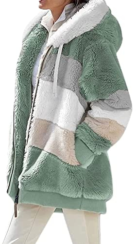 ABINGOO Damen Mantel Kapuzenjacke Winterjacke Mode Warm Hoodie Pullover Jacken Reißverschluss Plüschjacke Fleecejacke Oberteile(Grün,L)