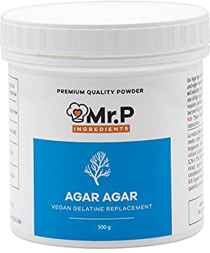 Mr.P Ingredients Agar Agar Poudre 500g Pot, Gelifiant Alimentaire Naturel et Végétal pour Gelées, Desserte, Cuisine Moléculaire et Mixologie, Sans Gluten, Sans OGM, Gélatine Halal, Kasher