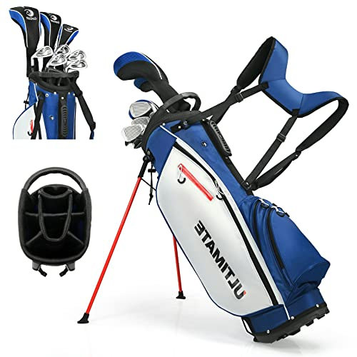 OFFICEJOY Golf Clubs Set, Complete Golf Clubs Set w/Golf Stand Bag, 460cc Alloy Driver, 3# Fairway Wood, 4# Hybrid, 6#, 7#, 8#, 9# & P# Irons, Free Putter, Portable Golf Set for Men Women, Blue