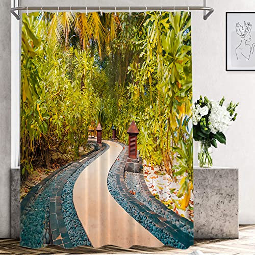 Shrahala Japanese Zen Garden Decorative Shower Curtain, Spring Garden Meditation for Home Decor Bathtubs Bathroom Decor Waterproof Shower Curtain-72x72 inch