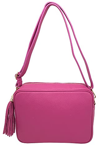 Tracolla Donna Borsa in Pelle Italiana Borsetta a Spalla (Fucsia)