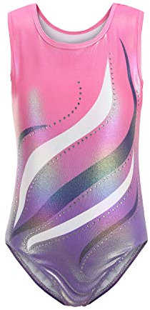 Sinoeem Gymnastikanzug Kinder Mädchen Langarm/Ärmellos Klassisch Turnanzug Ballettröckchen Trikotanzug Tanz Gymnastik Training Dancewear für Mädchen (Rosa-Ärmellos, 7-8Jahre)