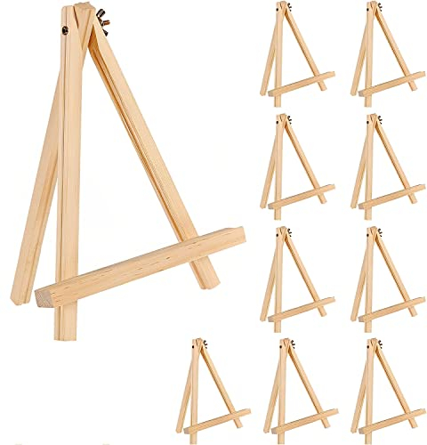 KBNIAN 10 Stück Holz Staffelei Dreieck Staffelei Bilderrahmen Display Holzstaffelei Dreieck Faltbar Holzstaffelei für Hochzeitsdekoration, Tischdeko, Malhandwerk, Fotoalbum(19 * 11 * 1.7cm)