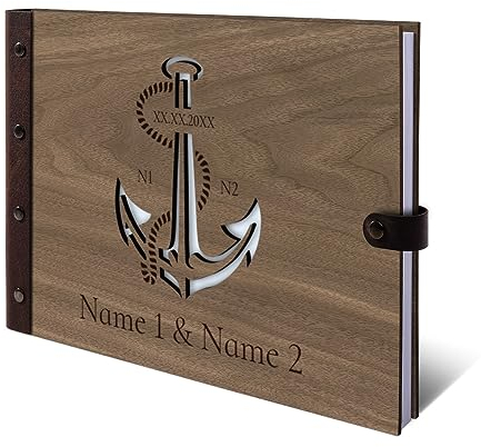 Personalisiertes Hochzeit Gästebuch Nussbaum Amerikanisch Ringbuch mit Holzcover 72 Blatt | 144 Seiten DIN A4 quer - Anker