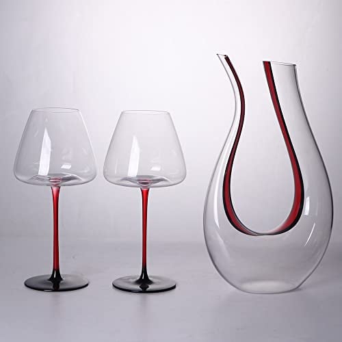 HALAWAKA Wine Decanter - 100% Lead-Free U Shaped Crystal Glass Wine Carafe Hand-Blown Black-Red Red Wine Decanter Carafe