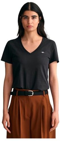 GANT Women's Reg Shield Ss V-neck T-shirt T-Shirt , Black,XL
