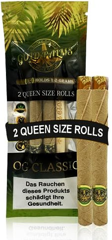 GOLD PALMS® 2er Queen Size Blunt Wraps | 100% Natural | Tabak Ersatz | Pre-Rolled cones | Blunt Paper | Vorgedrehte Papes | Cones Hülsen