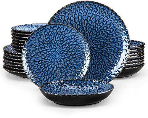 vancasso CHRYS Service combiné pour 4 à 12 personnes, ensemble de vaisselle 24 pièces avec assiettes plates, assiettes creuses et assiettes à gâteau OI-CHRYS-B-12-2