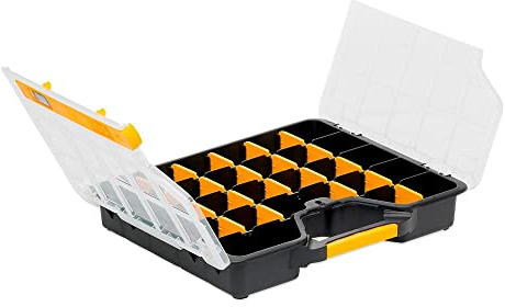 PROREGAL Sortimentskasten EuroPlus Basic | HxBxT 6,5x36,5x29,5cm | Schwarz-Transparent-Gelb | Sortimentskasten, Kleinteilemagazin, Sortierbox, Werkzeugkasten