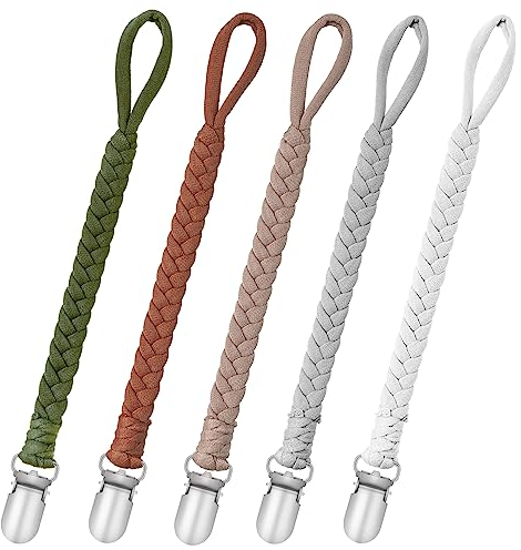 CLDY Schnullerkette Baby for Junge, 5 Stücke Schnuller Halter Leinen Set, Baumwolle Schnullerband Mädchen und Jungs Schnullerketten Clips, nuggikette, Passt Alle Baby Zahnen Spielzeug/Baby Dusche